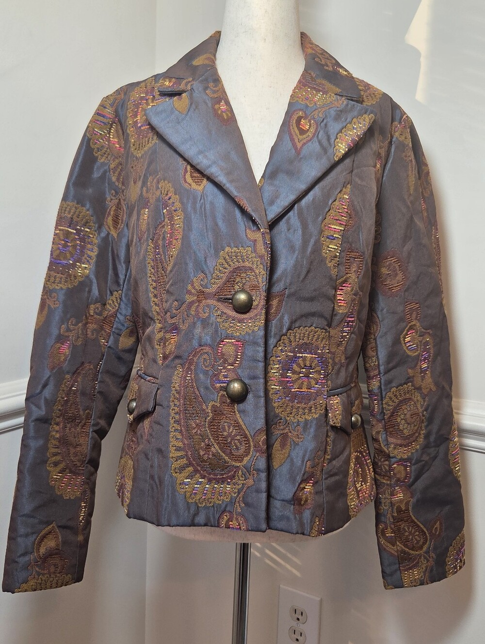 Spiegel Size 12 Paisley Jacquard Brocade Blazer Maximalist Boho Statement Jacket